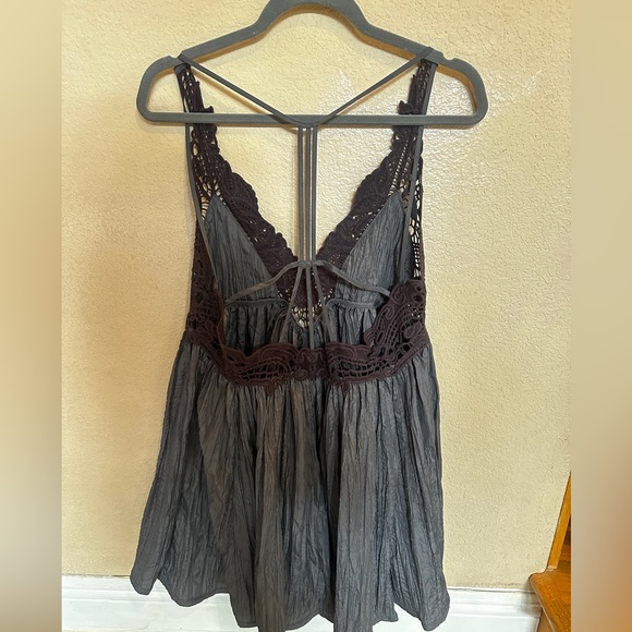 Free People Breathless Crochet Lace Babydoll Dress Charcoal Gray XS - Picture 6 of 9
